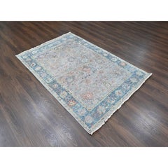 5'x7'1" Whisper Pink Pure Wool Hand Knotted Ziegler Mahal Design Zero Pile Rug