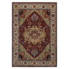 5'x7'2" Barn Red Antiqued Fine Heriz Re-Creation Soft Wool Hand Knoted Rugs