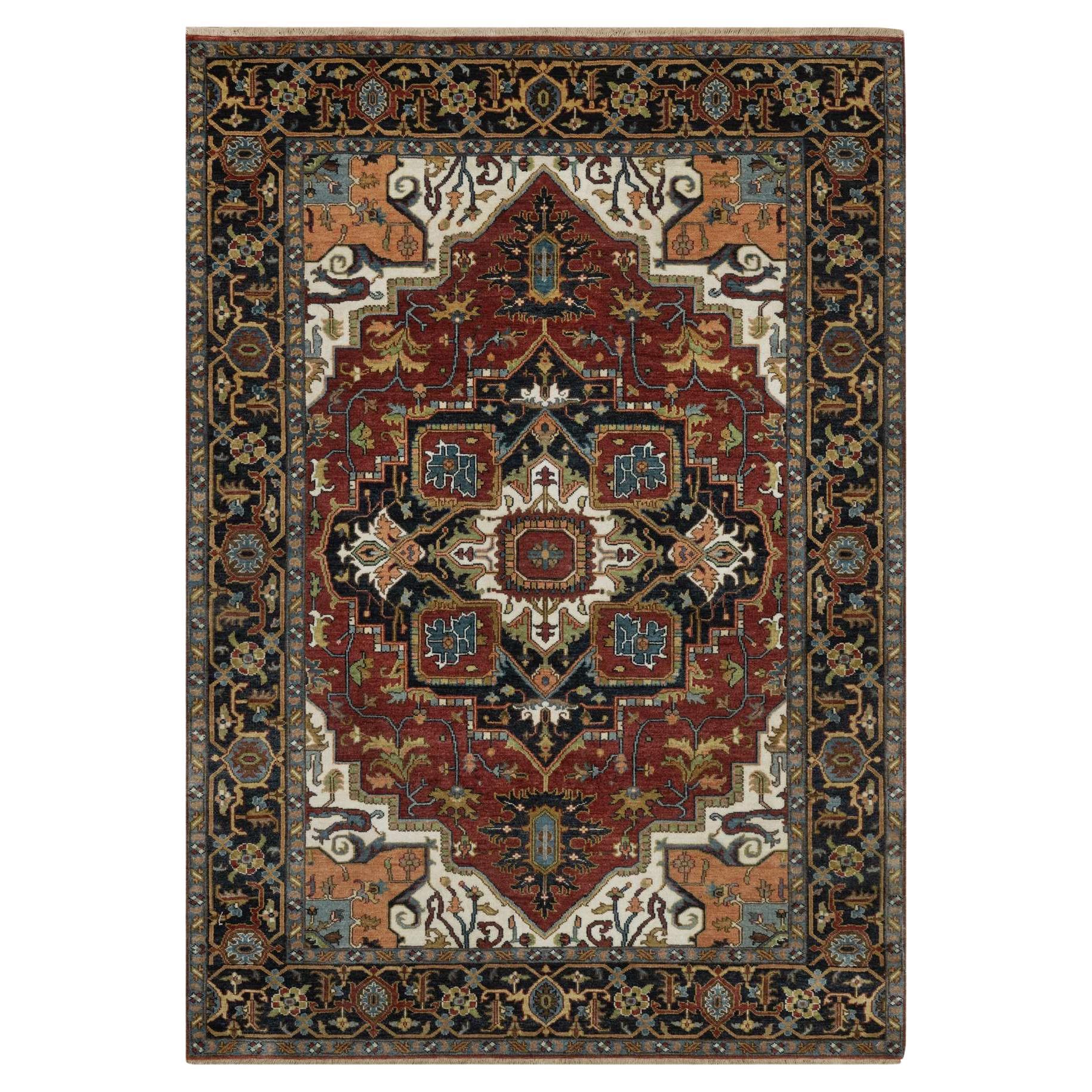 5
x7
2" Brick Red Hand Knotted Antiqued Fine Heriz Revival Wool Oriental Rug