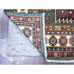 5'x7'2" Green Afghan Super Kazak Medallions Design Hand Knotted Pure Wool Rug