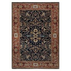 5'x7'2" Polo Blue All Wool Antiqued Fine Heriz Re-Creation Hand Knots Rugs