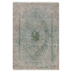 5'x7'2" Silver-Green Persian Erased Medallion Design Hand Knotted Wool Rug