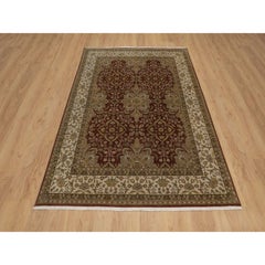 5'x7'2" Weinrot Komplizierte Kashan Revival Neuseeland Wolle Hand geknüpft Teppich