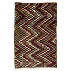 5x7.3 Ft Hand-Knotted Mid Century "Tulu" Rug with Checkered Zig Zag Design
