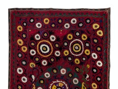 5x7.3 Ft Hand Embroidery Silk Bedspread. Vintage Wall Hanging. Suzani Tablecloth