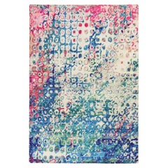 5'x7'3" Ivory with Blue Colorful THE PEACOCK Sari Silk Hand Knotted Rug