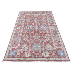 5'x7'3" Rosa Rosa annodato a mano Afghan Angora Oushak Leaf Design/One Tappeto in Lana Pura