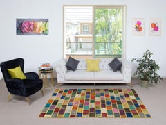 5x7.4 Ft Modern Bohemian Patchwork Rug. Handmade from Re-Dyed Vintage Carpets