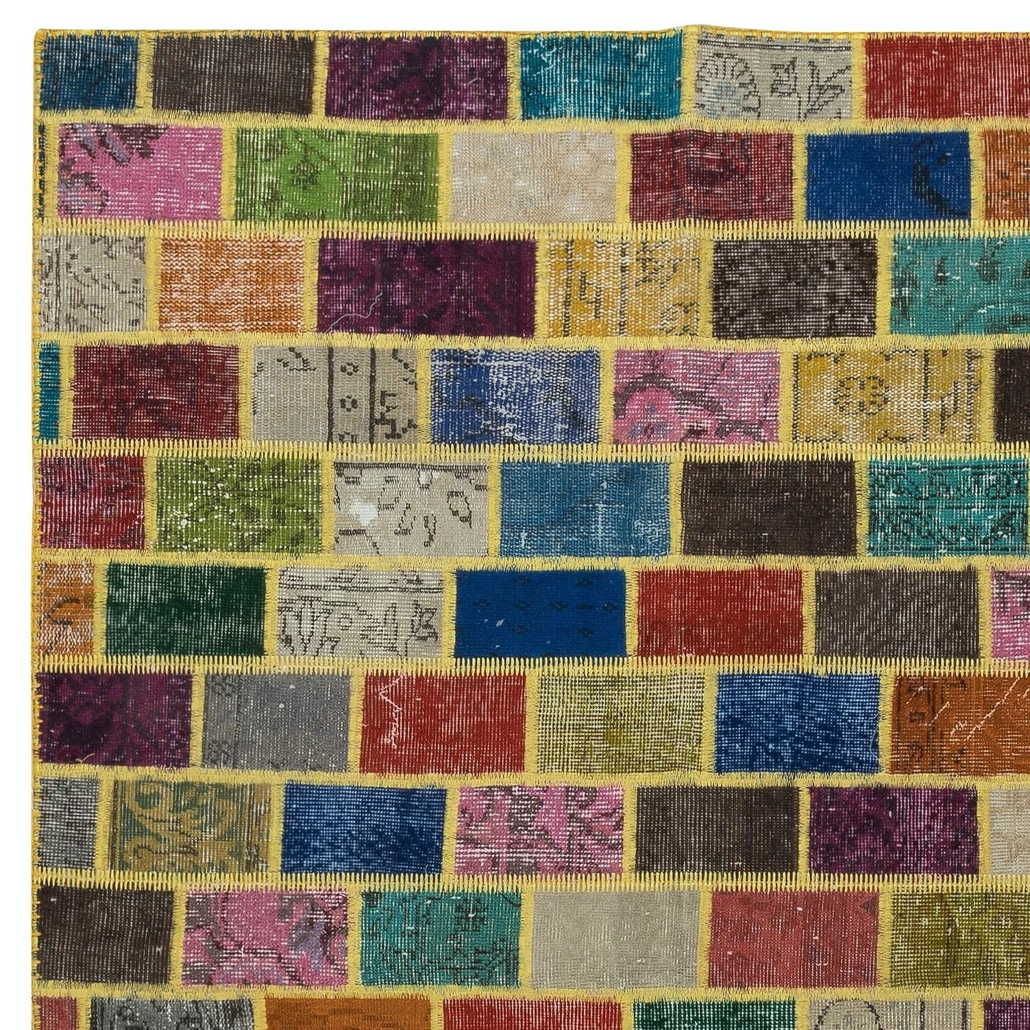 Alfombra de Patchwork Bohemia Moderna 5x7,4 Pies. Hecho a mano con alfombras antiguas teñidas Turco en venta