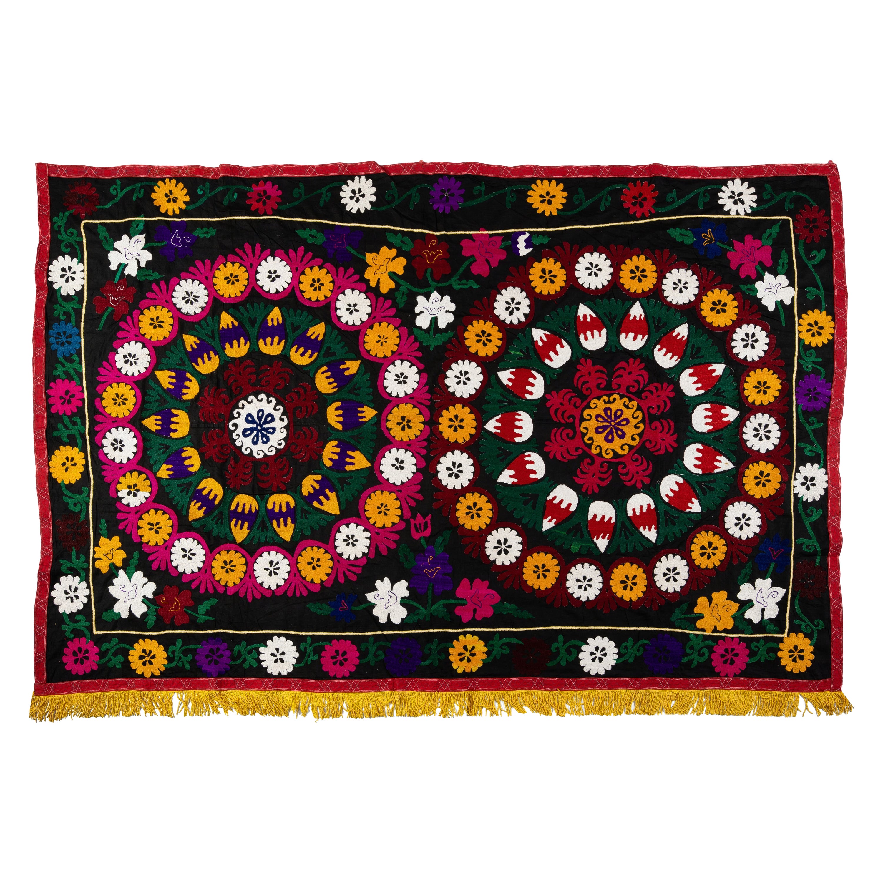 5x7.4 Ft Vintage Wall Hanging, Embroidered Silk Tablecloth, Handmade Bedspread