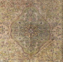 5x7.5 Ft Fine Hand-Knotted Vintage Turkish Art Silk Kayseri Rug in Soft Colors
