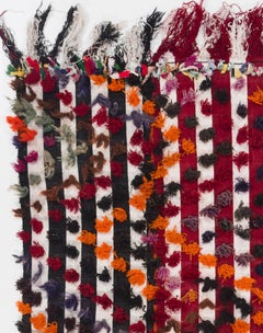 5x7.6 Ft Vintage Handmade Kilim Rug with Colorful Poms, Wall Hanging, Folk Art