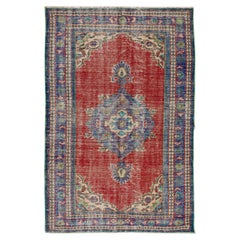 Traditioneller handgeknüpfter türkischer Vintage-Teppich mit Medaillon-Design, 5x7.6 Ft