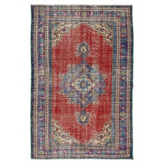 Tappeto tradizionale vintage fatto a mano con design a medaglione 5x7.6 Ft