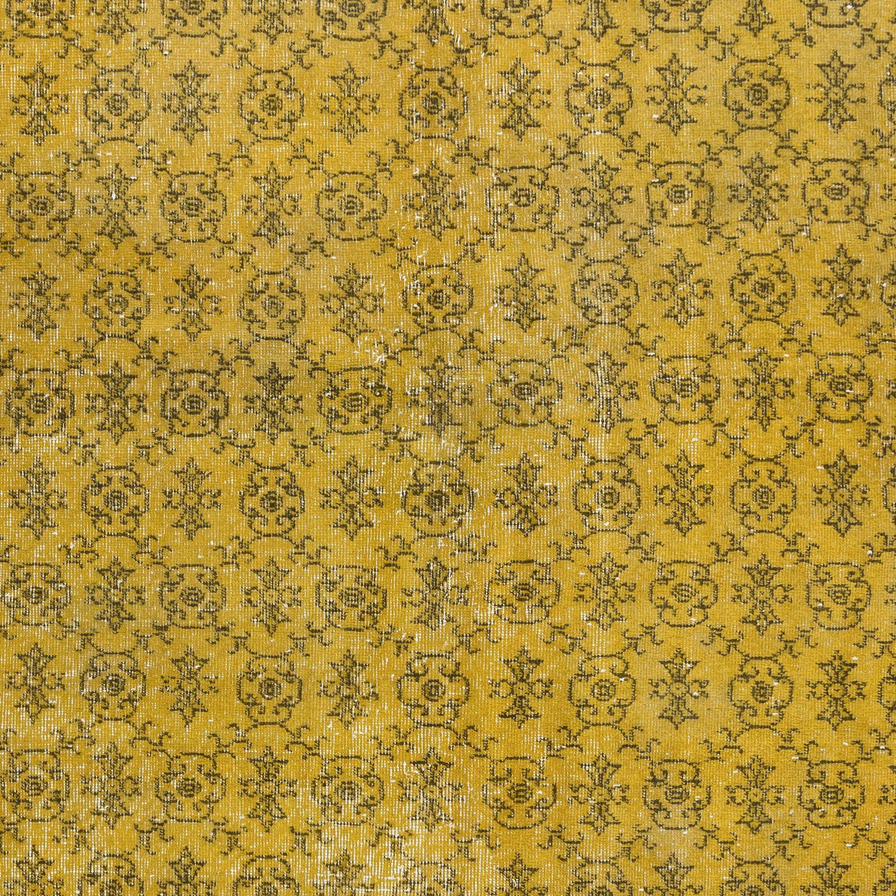 Hand-Knotted 5x7.7 Ft Modern Handmade Turkish Rug with Brown Florals & Yellow Background For Sale