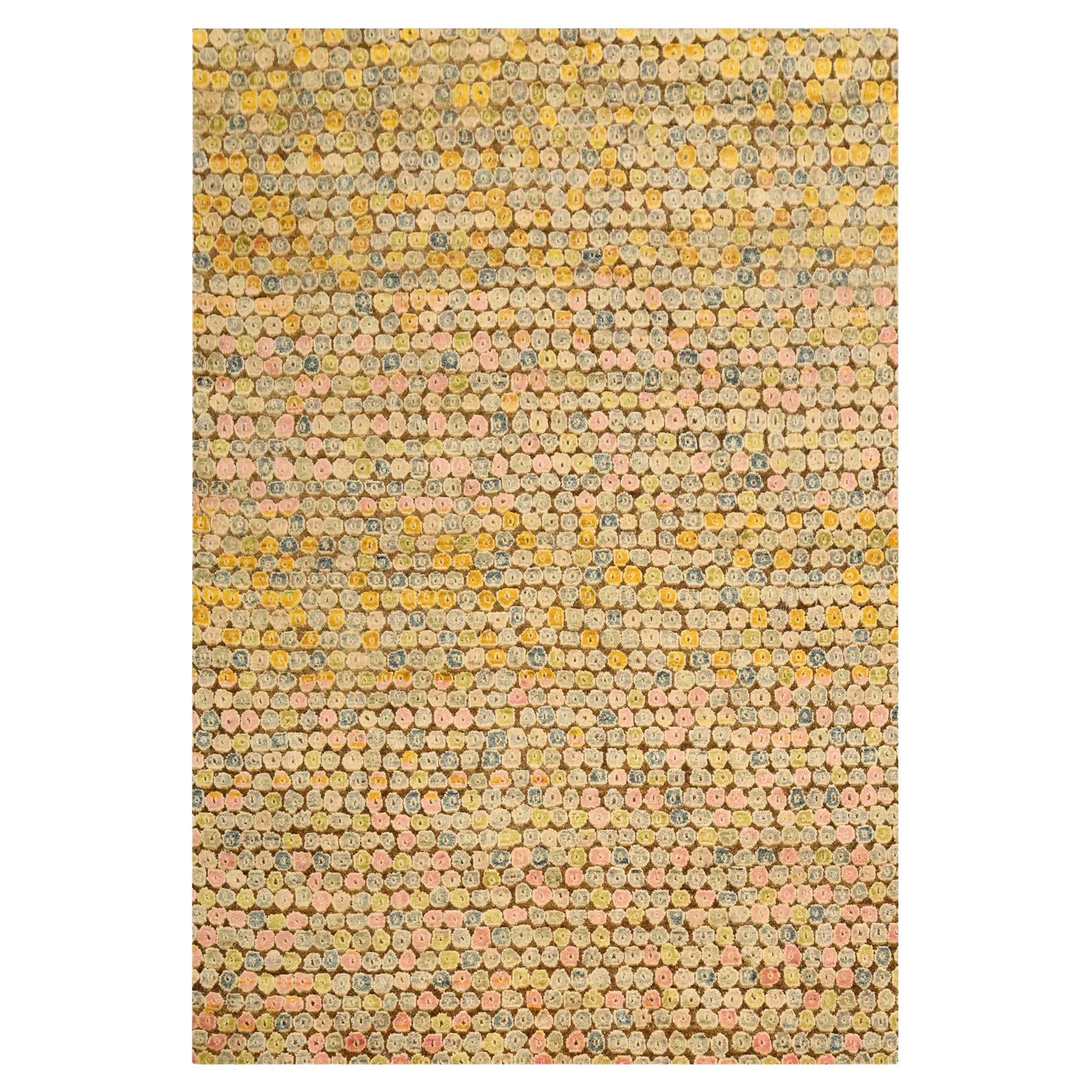 Alfombra Oriental Anudada a Mano de Lana y Seda Amarillo Dorado THE BUTTONS 5'x7'7 en venta