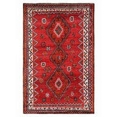 5'x7'7" Red Vintage Persian Shiraz with Geometric Design Hand Knotted Wool Rug