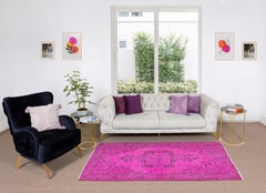 5x7.8 Ft Handmade Turkish Carpet, Fuchsia Pink Area Rug, Woolen Floor Covering