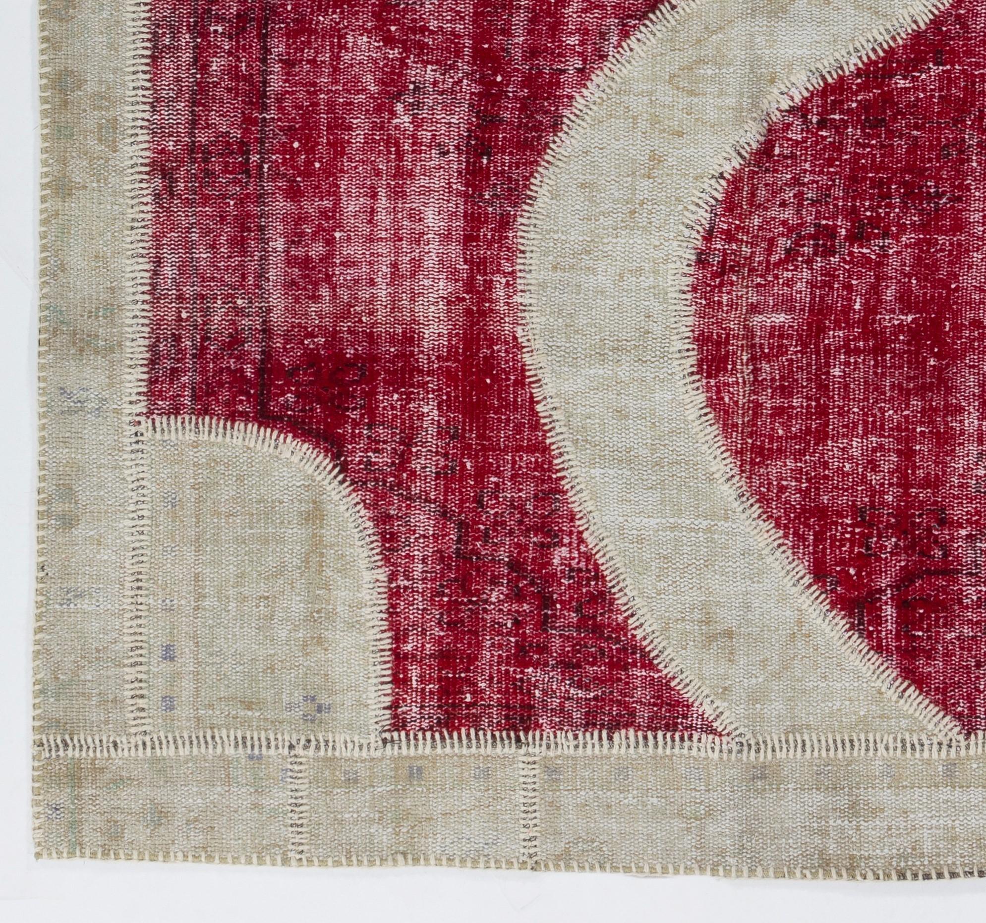 Woven 5x7.8 Ft Patchwork Rug, Handmade from Vintage Carpets. Custom Options Available For Sale