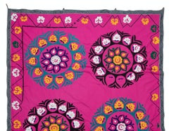 Pink Suzani Cotton Bedspread, Embroidered Wall Decor, Asian-Inspired