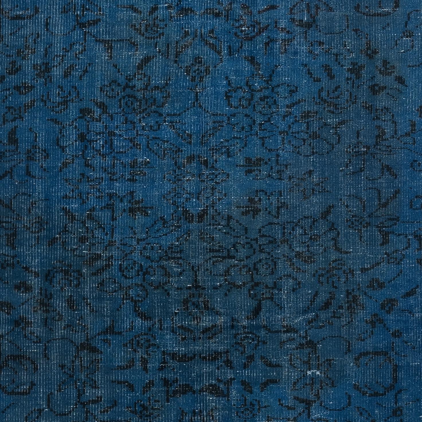 Tessuto a mano Tappeto vintage blu navy sovratinto 5x7.8 Ft, rivestimento per pavimenti turco fatto a mano in vendita