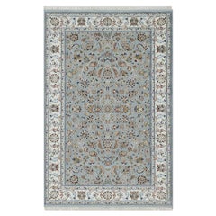 5'x8' Beau Blue Wool and Silk Nain with Flower Design Hand Knotted Rug