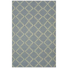 Tappeto moderno geometrico 5x8 blu a trama piatta in lana a gradini con reticolo di diamanti