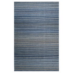 5x8 Blue Hand-Knotted Wool Horizon Stripe Geometric Modern Carpet Rug