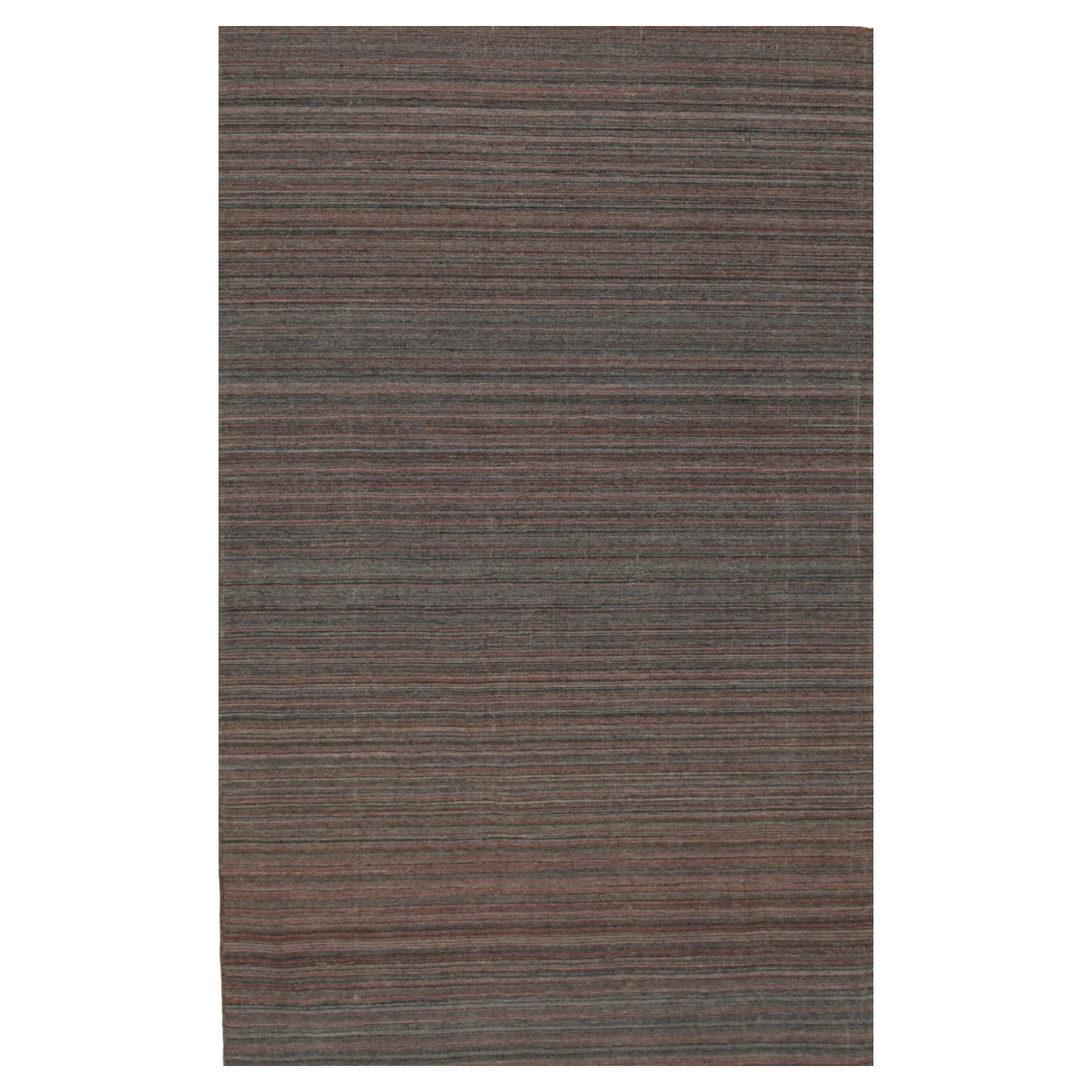 5x8 Blue Hand-Knotted Wool Striated Horizon Geometric Modern Carpet Rug For Sale
