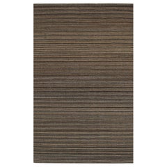5x8 Brown Hand-Knotted Wool Striated Earth Tones Geometric Modern Carpet Rug