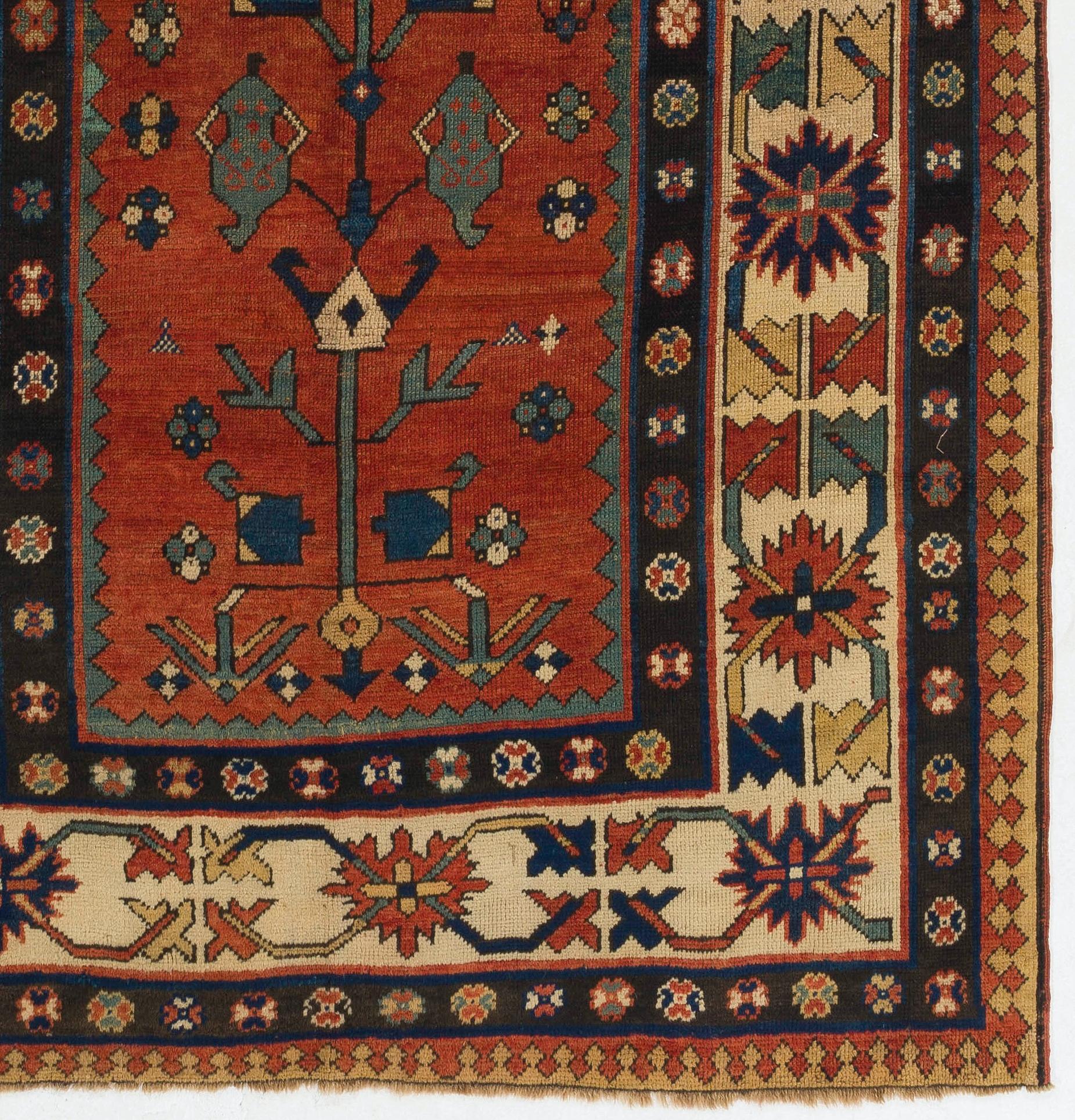 Hand-Knotted 5x8 Ft Antique Caucasian Karabagh Rug, Late 19th Century