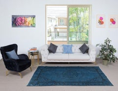 5x8 Ft Art Deco Chinese Inspired Handmade Turkish Area Rug in Dark Blue Color