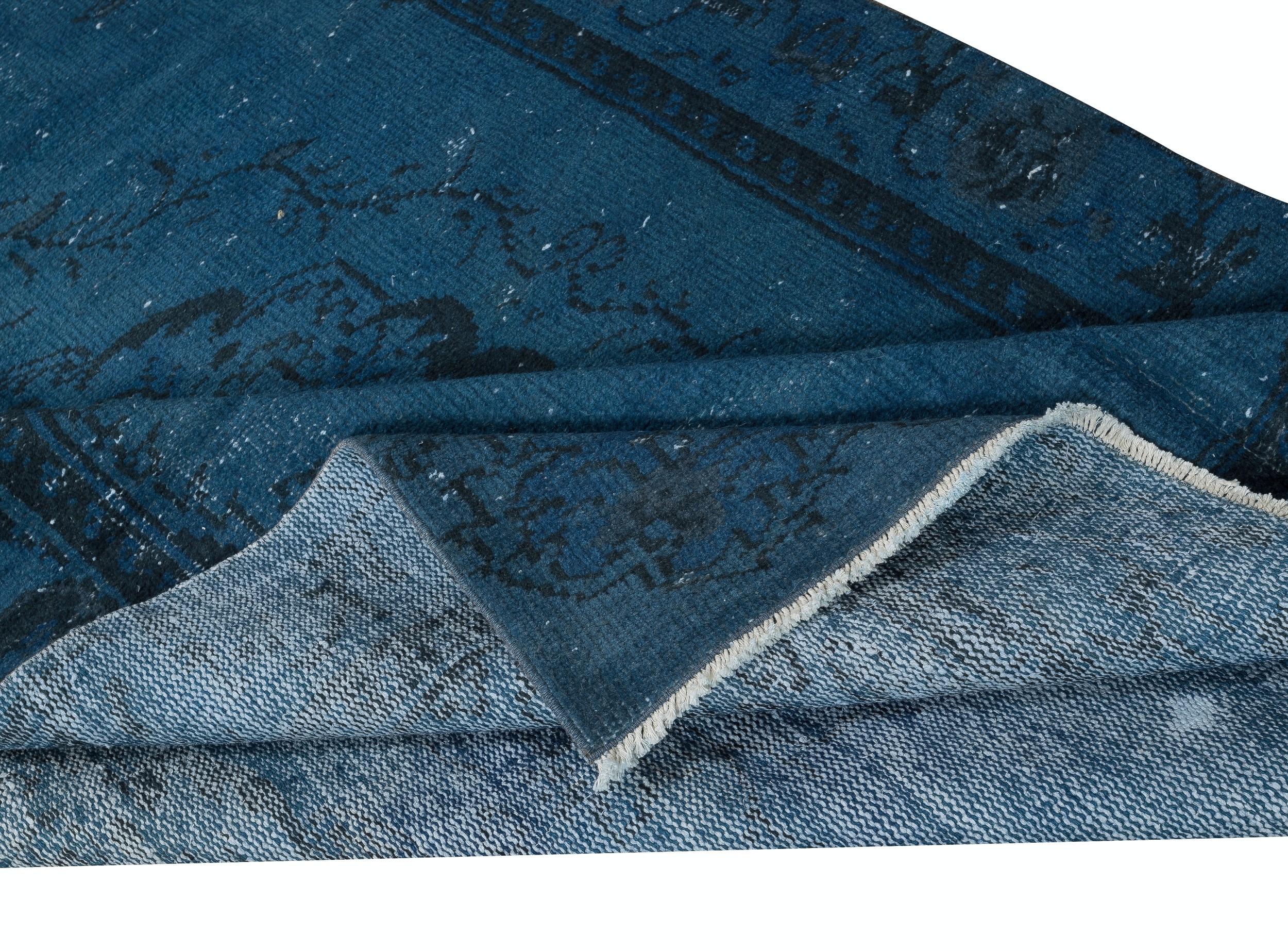 Alfombra turca de inspiración china Art Decó de 5x8 pies, hecha a mano, de color azul oscuro Moderno en venta