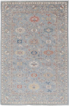 5x8 ft Contemporary Oushak Style Floral Turkish Rug for Living Room, 100% Wool