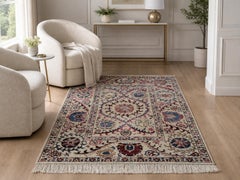 5x8 ft Decorative Handmade Wool and Silk Area Rug, Ivory Floral Vine Tapestry