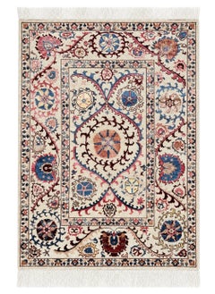 5x8 ft Decorative Handmade Wool and Silk Area Rug, Ivory Floral Vine Tapestry