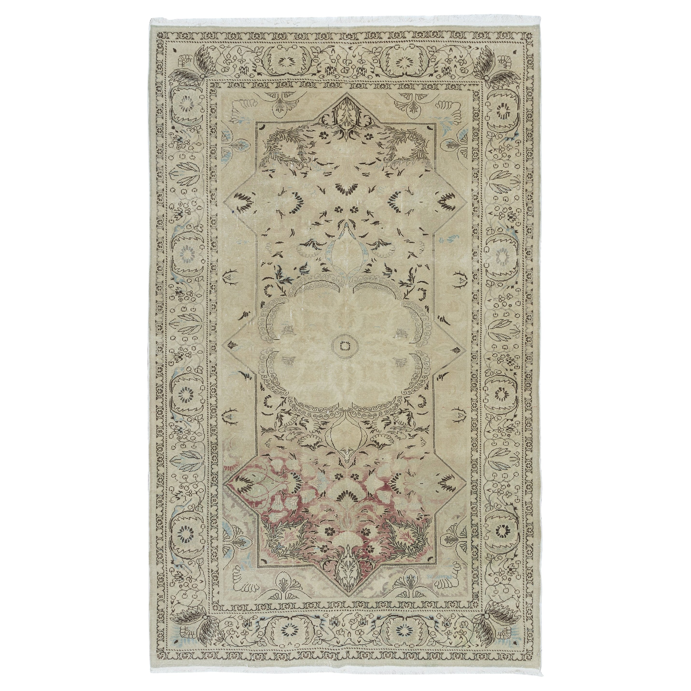 5x8 Ft Bauernhaus-Dekor Vintage Handgefertigter türkischer Kayseri-Teppich in Beige Farbe, Vintage