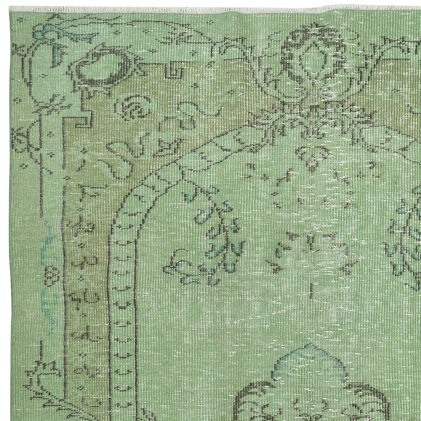 5x8 Ft Grüner Wollteppich für moderne Inneneinrichtung, handgefertigt in der Türkei (Türkisch) im Angebot