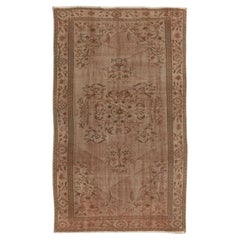 5x8 ft Hand-Knotted Medallion Design Vintage Turkish Area Rug in Brown Colors