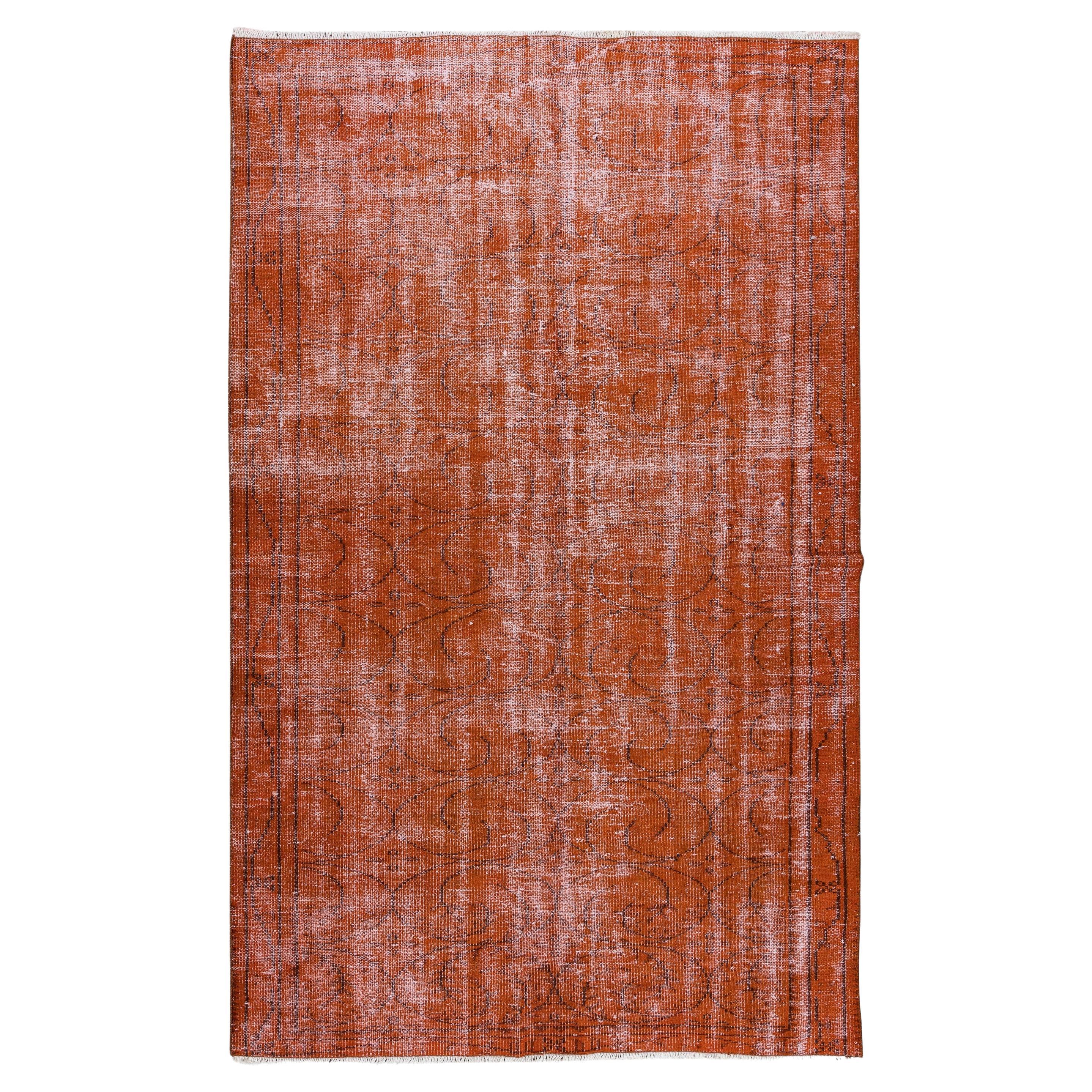 5x8 Ft Hand Knotted Turkish Rug Over-Dyed in Orange for Contemporary Interiors For Sale