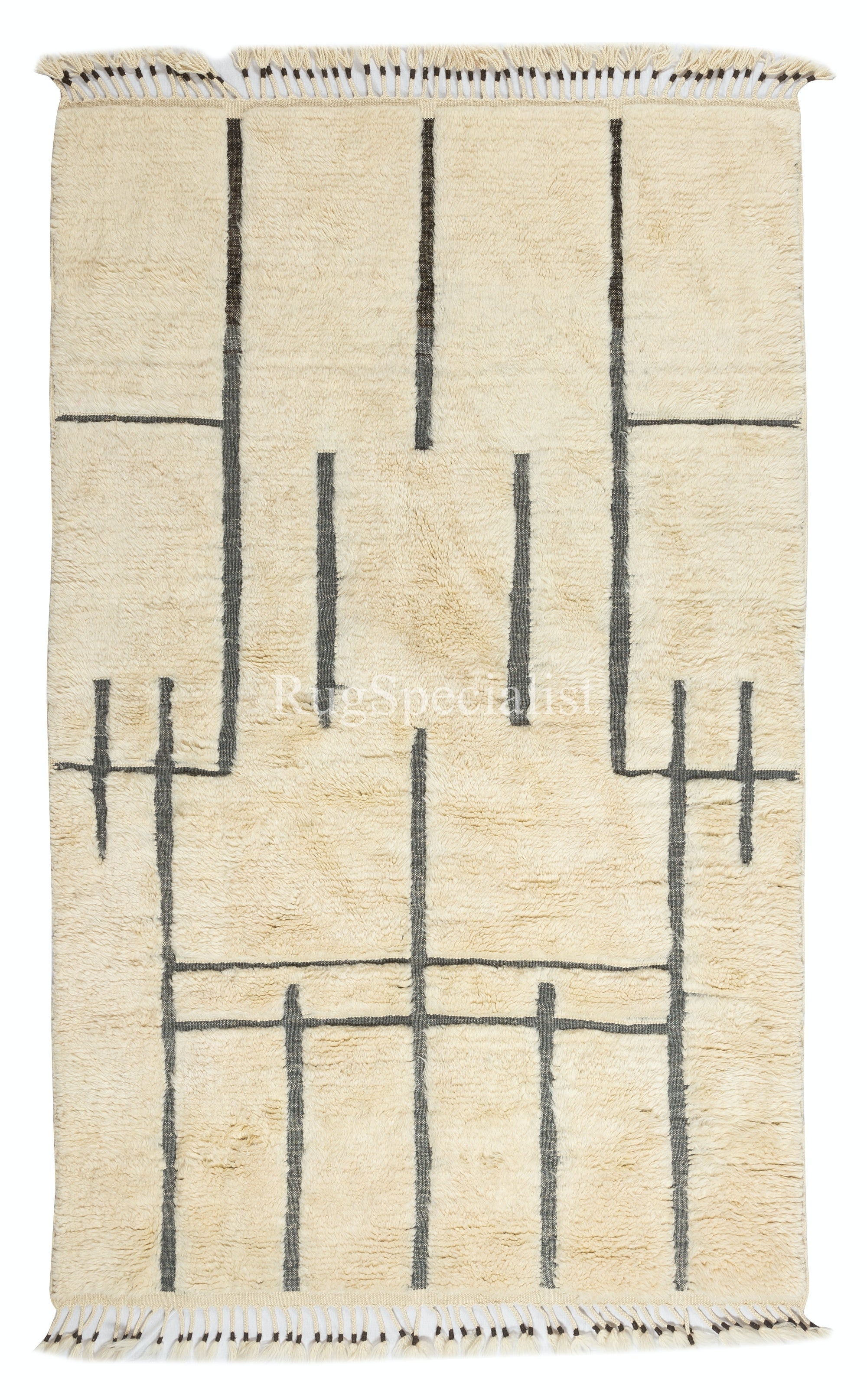 5x8 Ft Hand-knotted Moroccan Style Tulu Rug with Fringe. All Wool. Modern Carpet