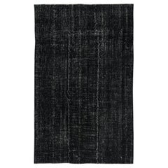 Handgefertigter türkischer Teppich 5x8 Ft. Schwarz gefärbter Vintage-Teppich für das Wohnzimmer