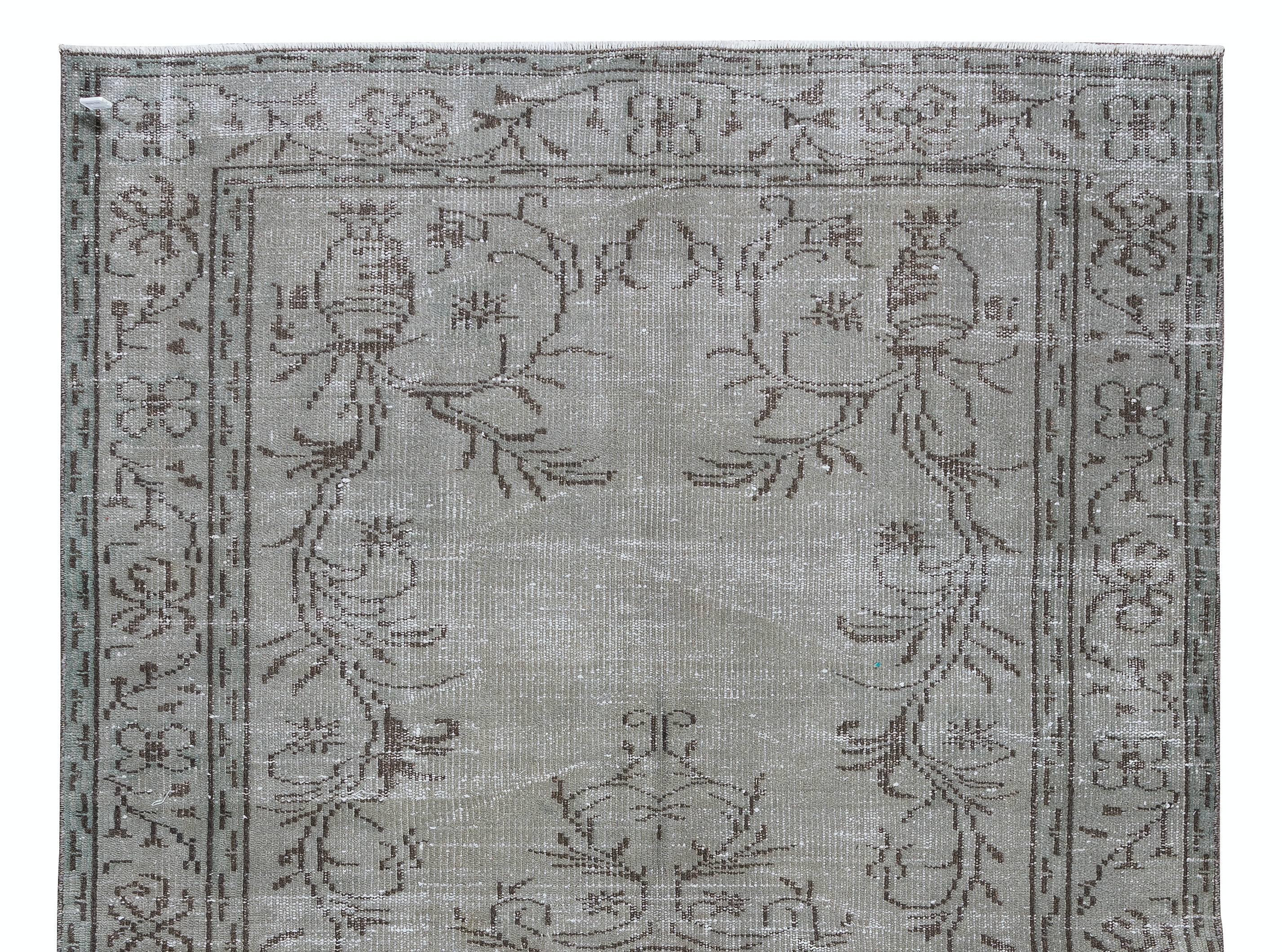 Hand-Knotted Mid-Century Handmade Turkish Area Rug Overdyed in Gray 4 Modern Interiors For Sale