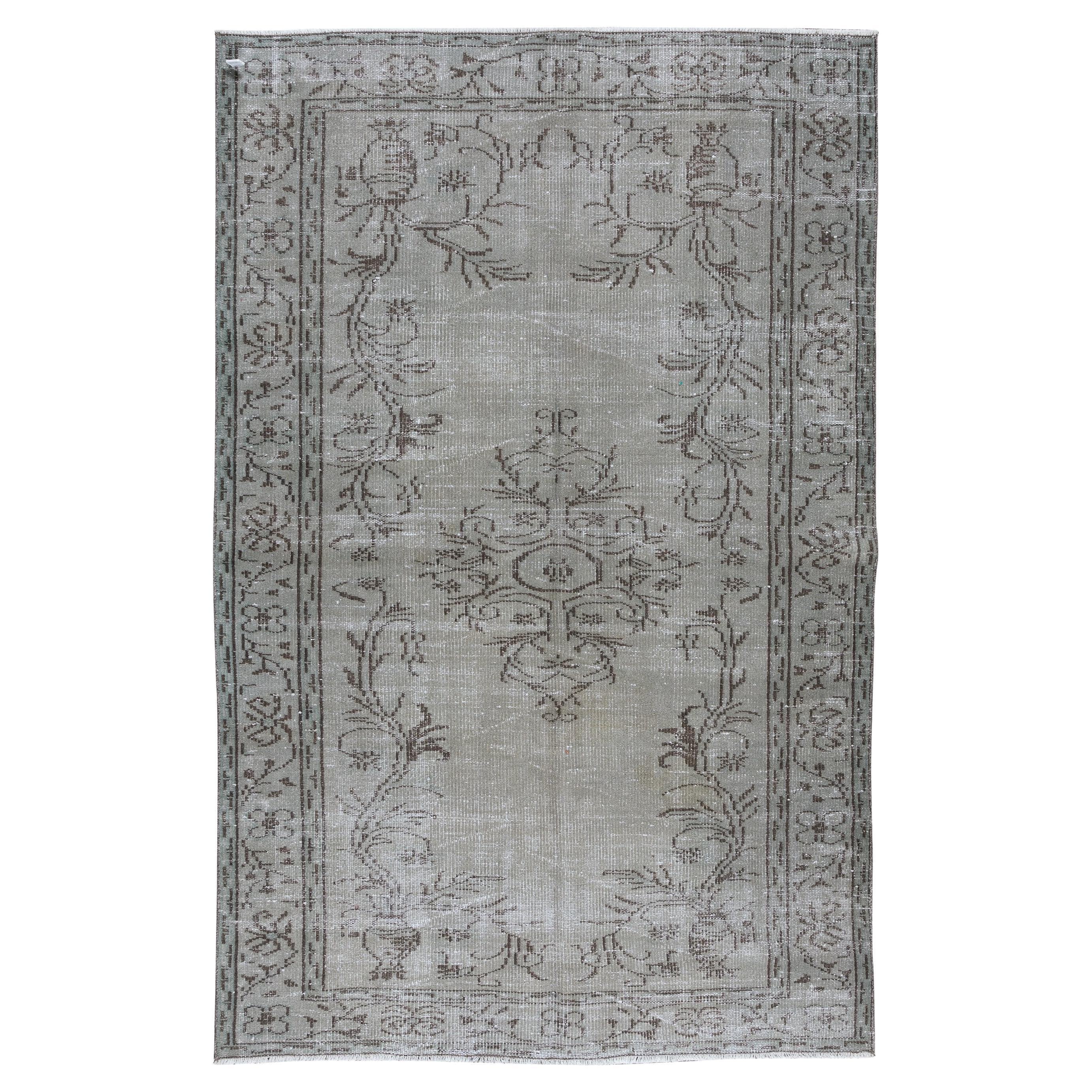 5x8 Ft Mitte des Jahrhunderts handgefertigt türkischen Bereich Teppich Overdyed in Grau 4 Modern Interiors
