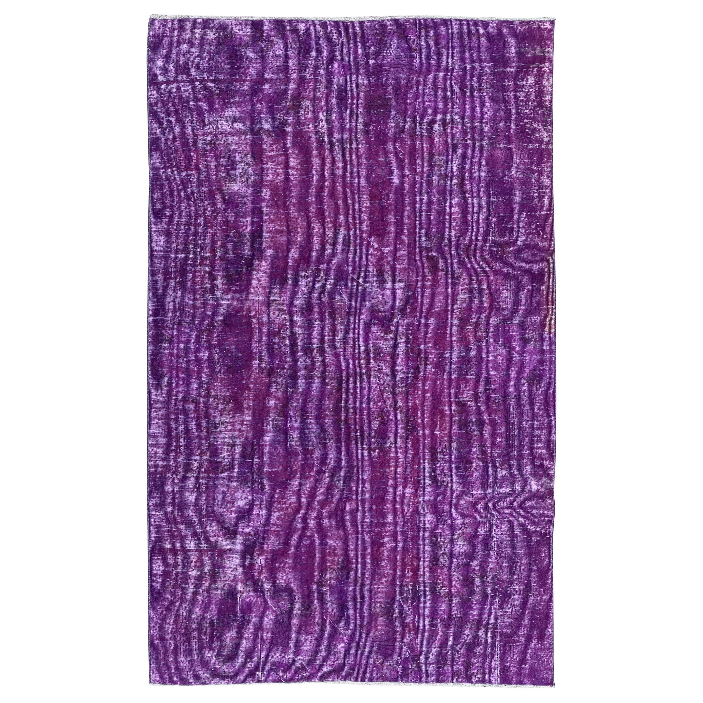 Tappeto da pavimento Bohem viola 5x8 Ft, fatto a mano e unico nel suo genere, proveniente da Isparta / Turchia in vendita