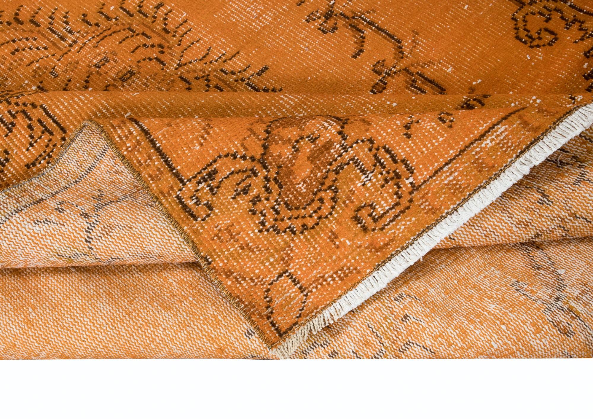 Hand-Woven 5x8 Ft Orange Handmade Turkish Area Rug, Bohem Eclectic Room Size Carpet For Sale