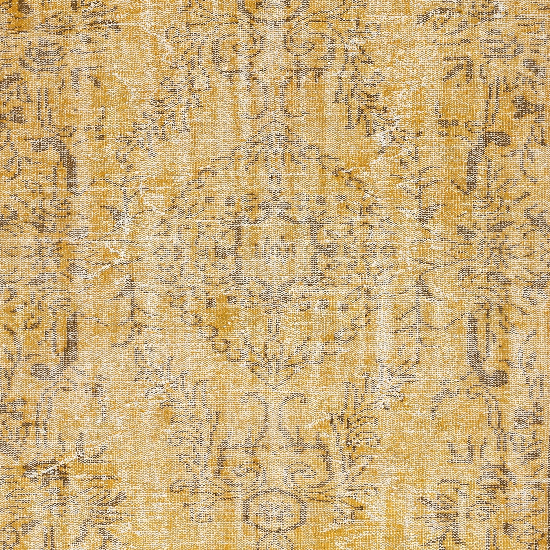 5x8 Ft Overdyed Gelber Wollteppich. Handgefertigter türkischer Vintage-Teppich für das Wohnzimmer (Türkisch) im Angebot