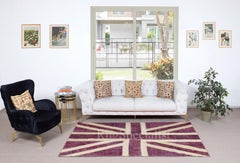 5x8 Ft Pink Modern Handmade Patchwork Rug. Union Jack British Flag Design Carpet