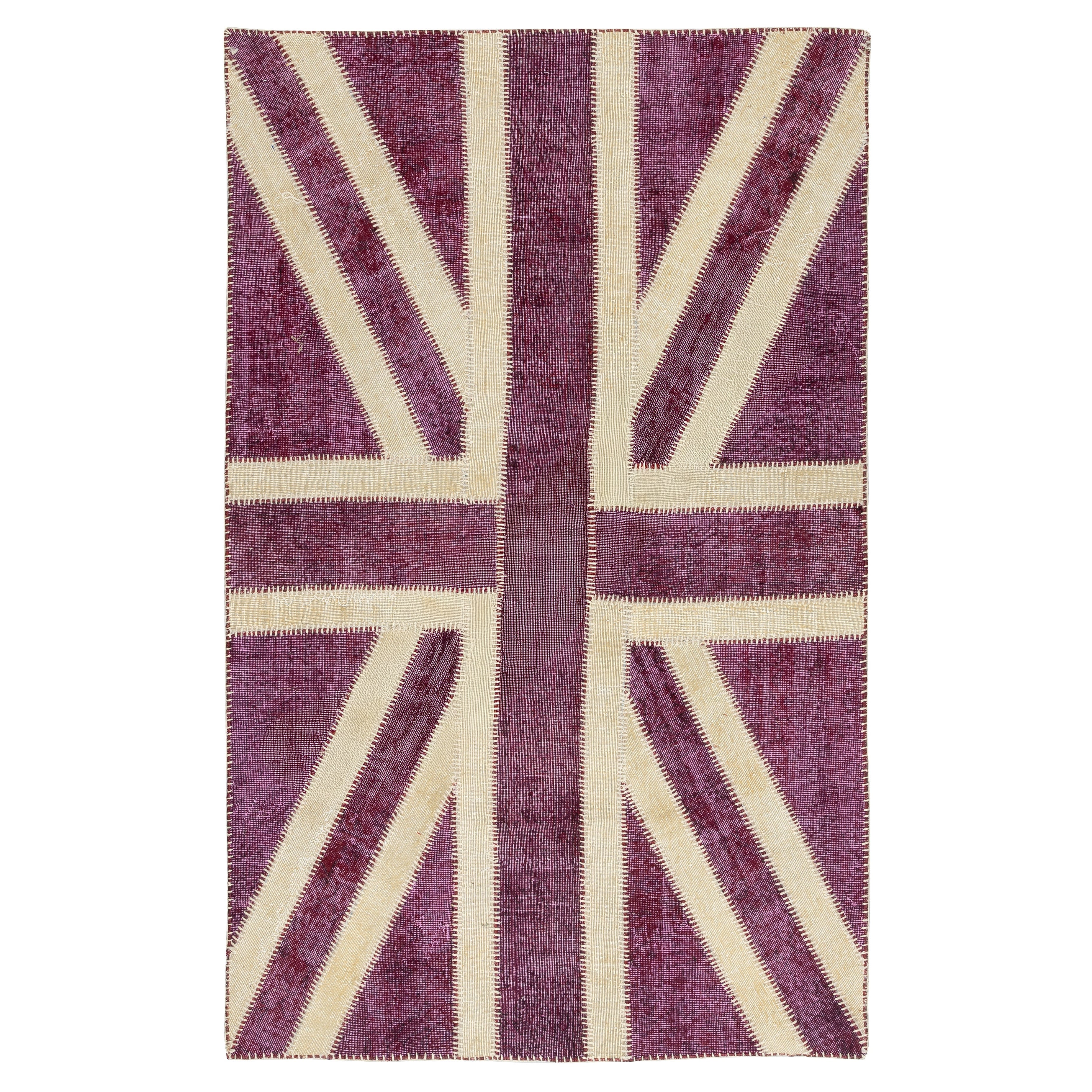 5x8 Ft Pink Modern Handmade Patchwork Rug. Union Jack British Flag Design Carpet