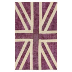 5x8 Ft Pink Modern Handmade Patchwork Rug. Union Jack British Flag Design Carpet